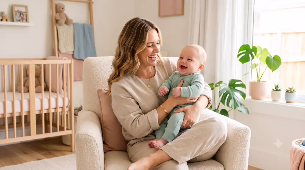 joyful mother in a bright, sunlit room cradling her healthy, smiling infant Infant Survival Rates